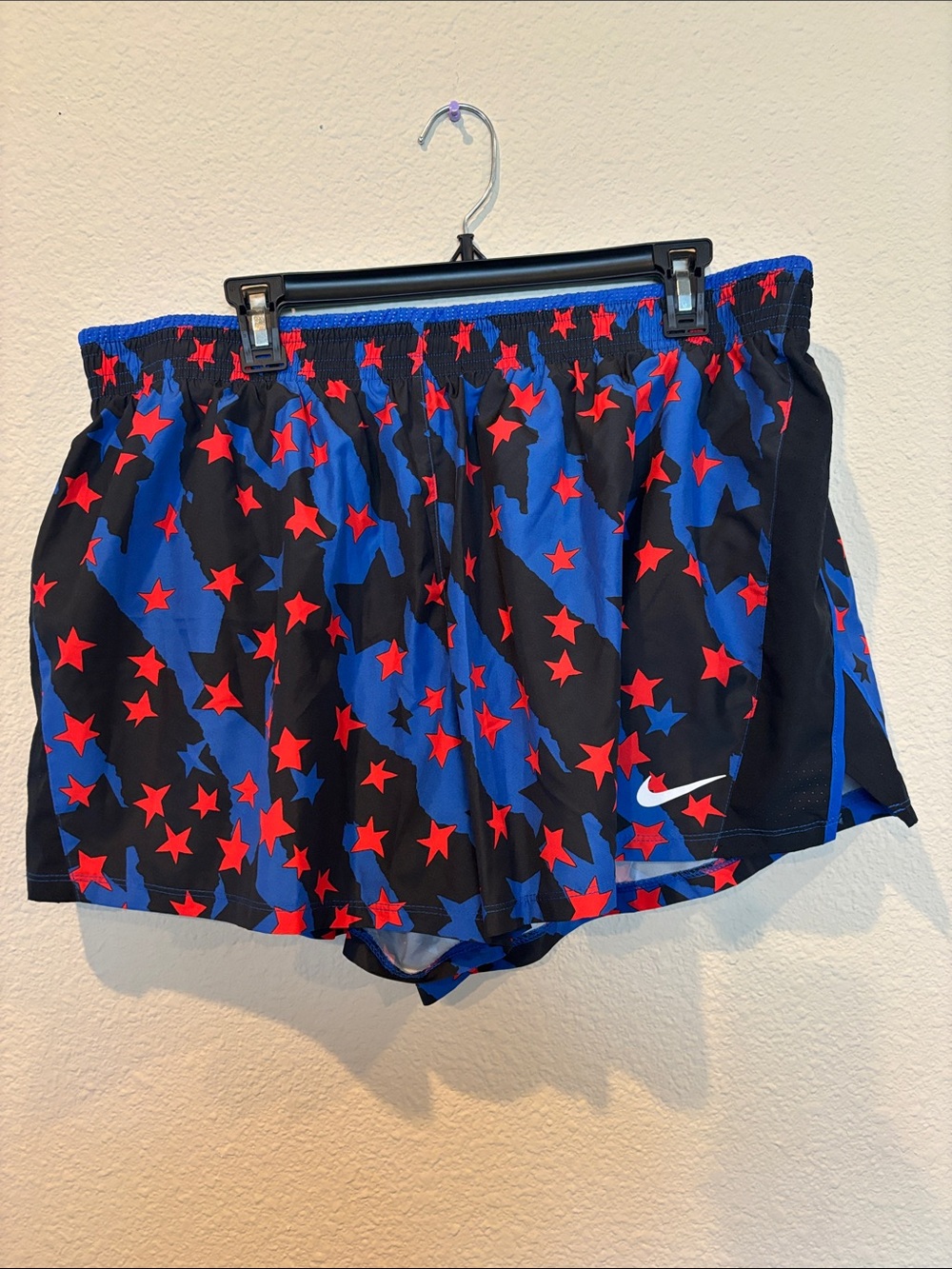 1X Nike Star Print Athletic Shorts - Black, Royal Blue & Red